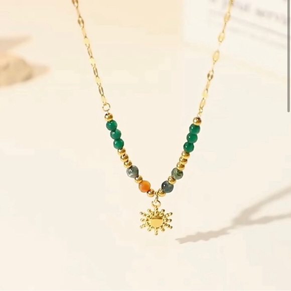 NWT natural stone Stainless steel ball pendant Necklace - Picture 3 of 16